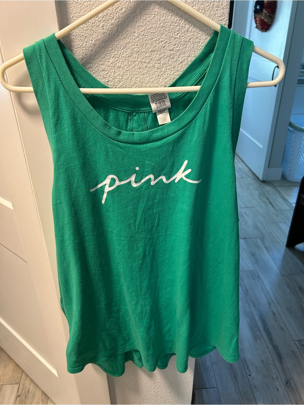 PINK Victoria's Secret Green Tank with White Script Logo